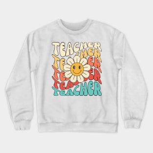 Retro Teacher Daisy Colorful - Elementary School Teacher Crewneck Sweatshirt